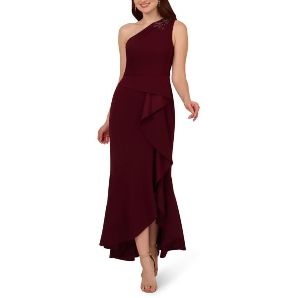 Papell Studio by Adrianna Papell Womens Embellished One Shoulder Evening Dress