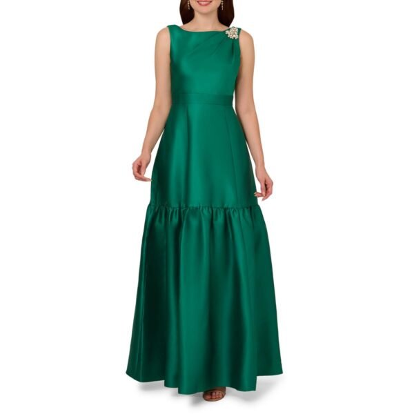 Adrianna Papell Womens Mikado Flounce Evening Dress