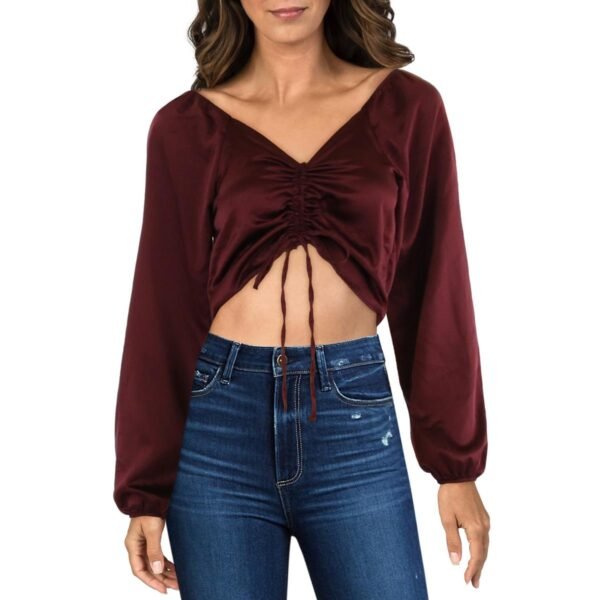 Hippie Rose Womens Juniors Satin Ruched Cropped - Image 2