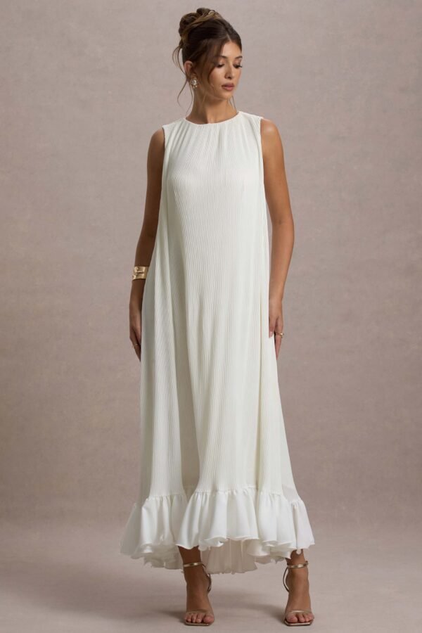 Hazelle | Cream Chiffon A-Line Ruffled Maxi Dress - Image 6