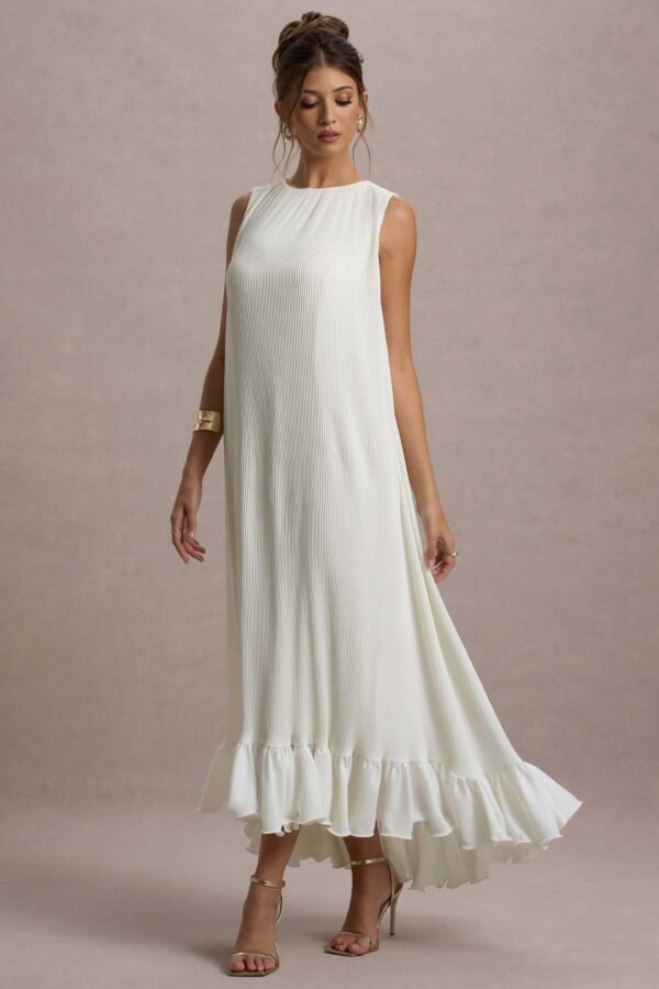 Hazelle | Cream Chiffon A-Line Ruffled Maxi Dress - Image 3