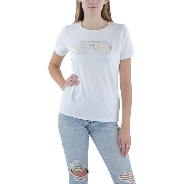 Karl Lagerfeld Paris Womens Embellished Cotton Graphic T-Shirt