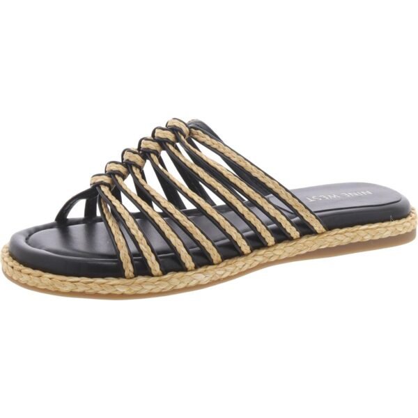 Nine West Womens Adila 2 Faux Leather Raffia Slide Sandals - Image 2