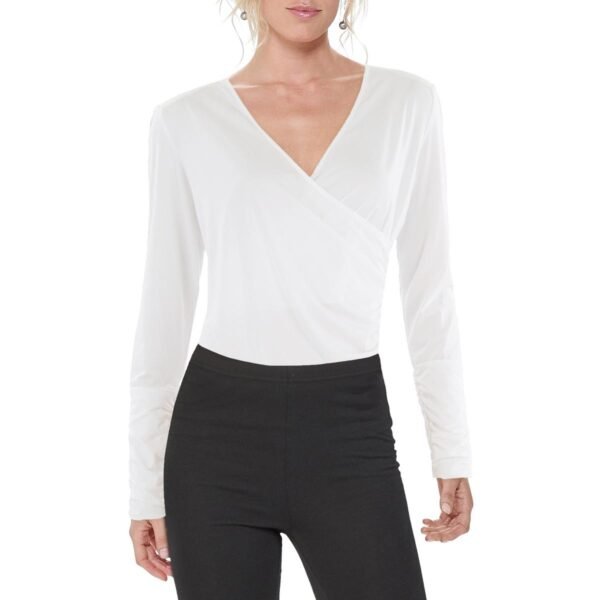 CQ by CQ Womens Surplice Ruched Bodysuit