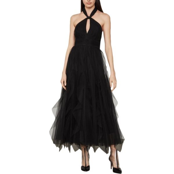 BCBG Max Azria Women's Tulle Tie-Neck Sleeveless A-Line Keyhole Gown - Image 2