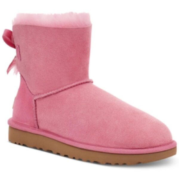 Ugg Mini Bailey Bow II Women's Suede Fur Lined Booties with Satin Back Bow