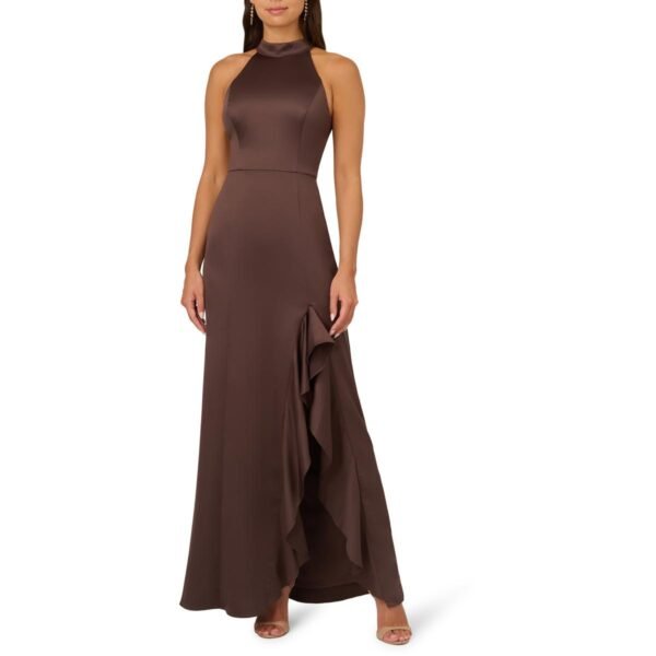 Adrianna Papell Womens Satin Halter Evening Dress