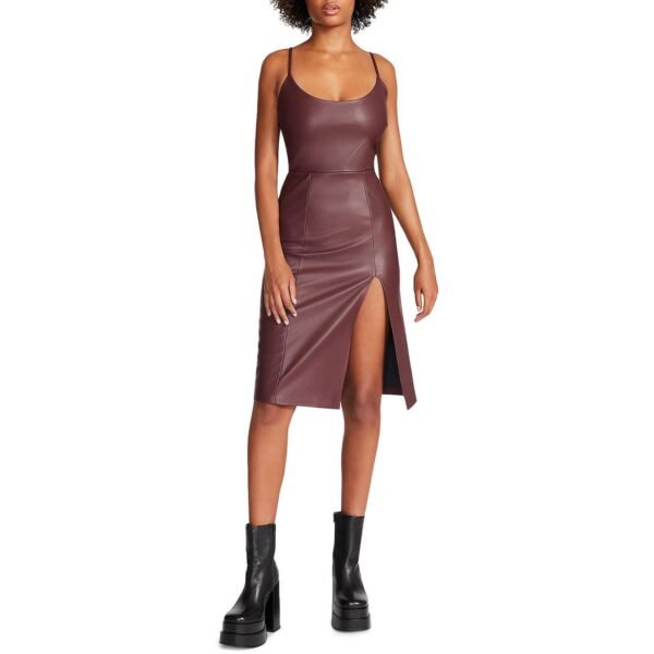Steve Madden Womens Giselle Faux Leather Sleeveless Cocktail and Party Dress